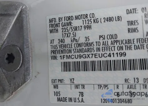 2014 Ford Escape Se z USA, uszkodzony, nr VIN 1FMCU9GX7EUC41199